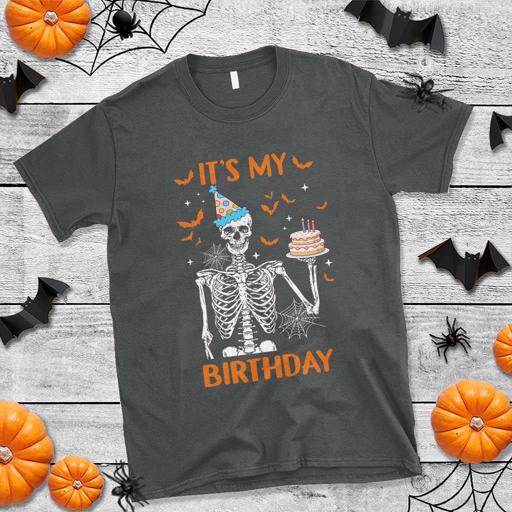 Funny Halloween Birthday T Shirt Its My Bday Skeleton Cake Party TS11 Dark Heather Print Your Wear