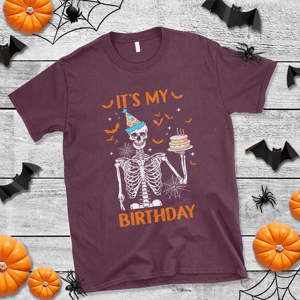 Funny Halloween Birthday T Shirt Its My Bday Skeleton Cake Party TS11 Maroon Print Your Wear