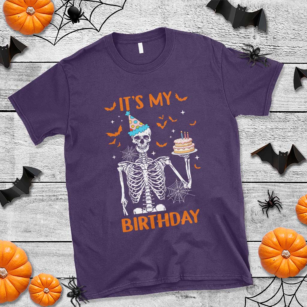 Funny Halloween Birthday T Shirt Its My Bday Skeleton Cake Party TS11 Purple Print Your Wear