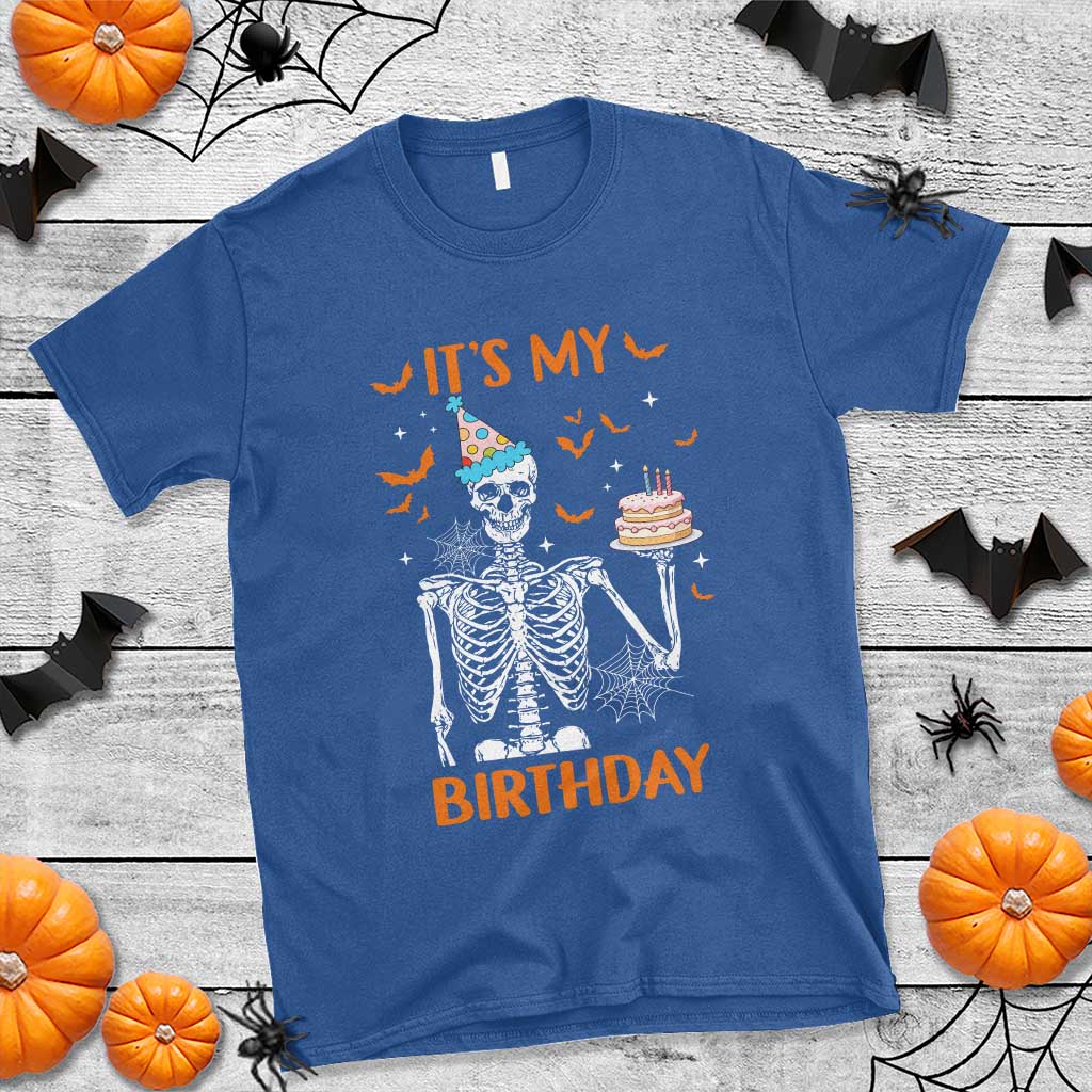 Funny Halloween Birthday T Shirt Its My Bday Skeleton Cake Party TS11 Royal Blue Print Your Wear