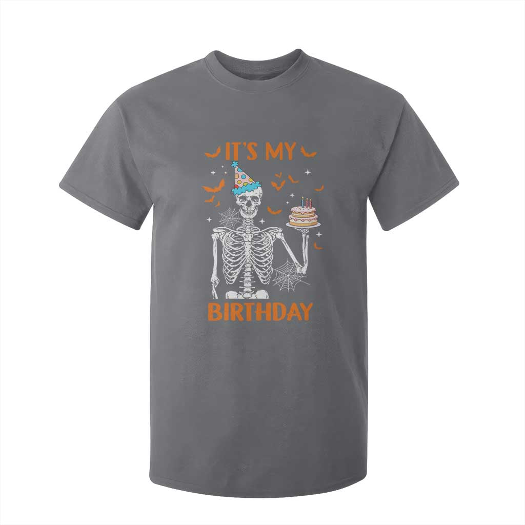 Funny Halloween Birthday T Shirt For Kid Its My Bday Skeleton Cake Party TS11 Charcoal Print Your Wear