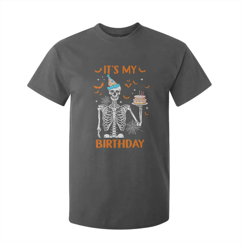 Funny Halloween Birthday T Shirt For Kid Its My Bday Skeleton Cake Party TS11 Dark Heather Print Your Wear