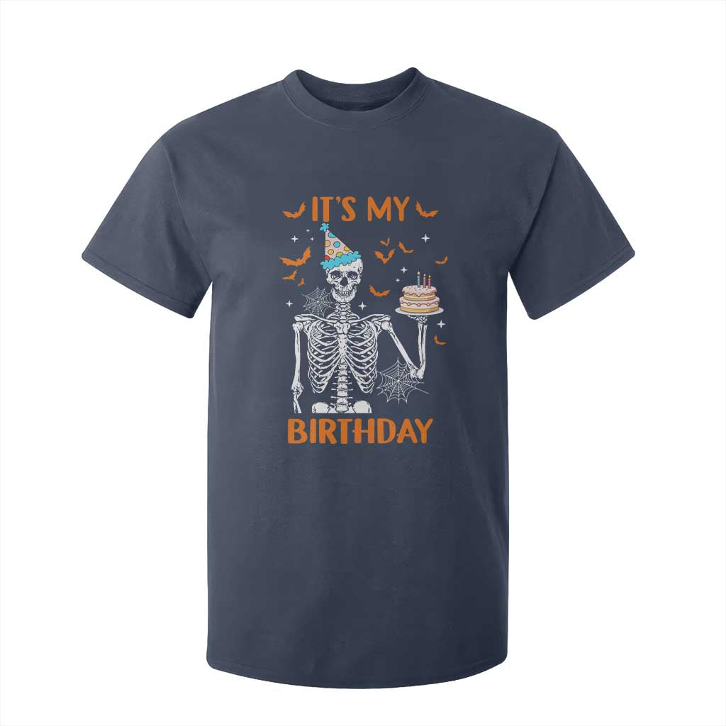 Funny Halloween Birthday T Shirt For Kid Its My Bday Skeleton Cake Party TS11 Navy Print Your Wear