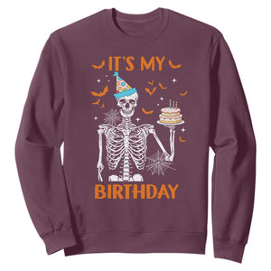 Funny Halloween Birthday Sweatshirt Its My Bday Skeleton Cake Party TS11 Maroon Print Your Wear
