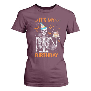 Funny Halloween Birthday T Shirt For Women Its My Bday Skeleton Cake Party TS11 Maroon Print Your Wear