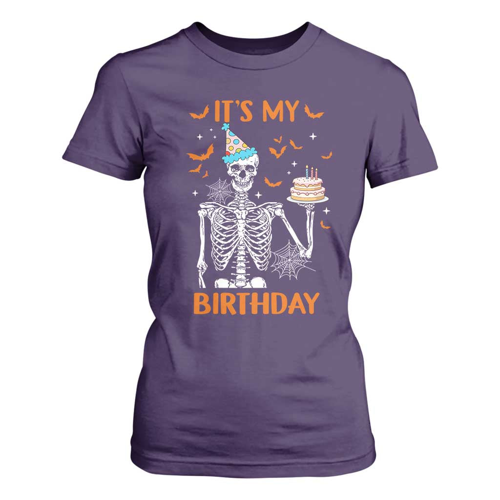 Funny Halloween Birthday T Shirt For Women Its My Bday Skeleton Cake Party TS11 Purple Print Your Wear