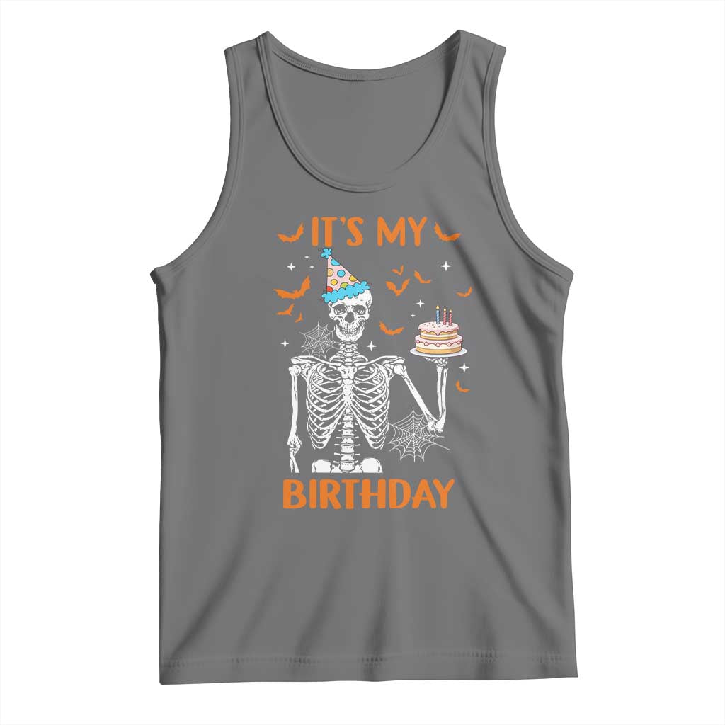 Funny Halloween Birthday Tank Top Its My Bday Skeleton Cake Party TS11 Black Heather Print Your Wear
