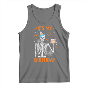 Funny Halloween Birthday Tank Top Its My Bday Skeleton Cake Party TS11 Black Heather Print Your Wear