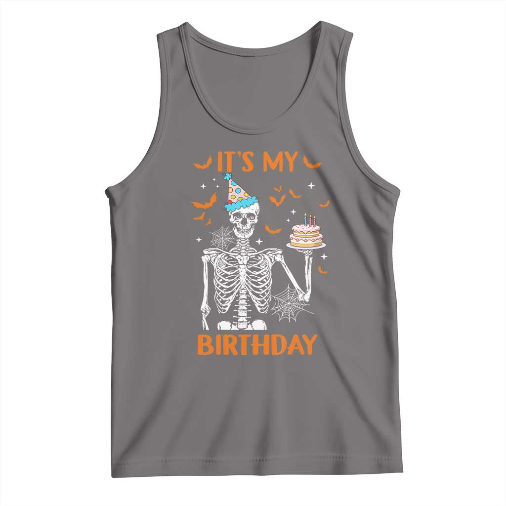 Funny Halloween Birthday Tank Top Its My Bday Skeleton Cake Party TS11 Deep Heather Print Your Wear