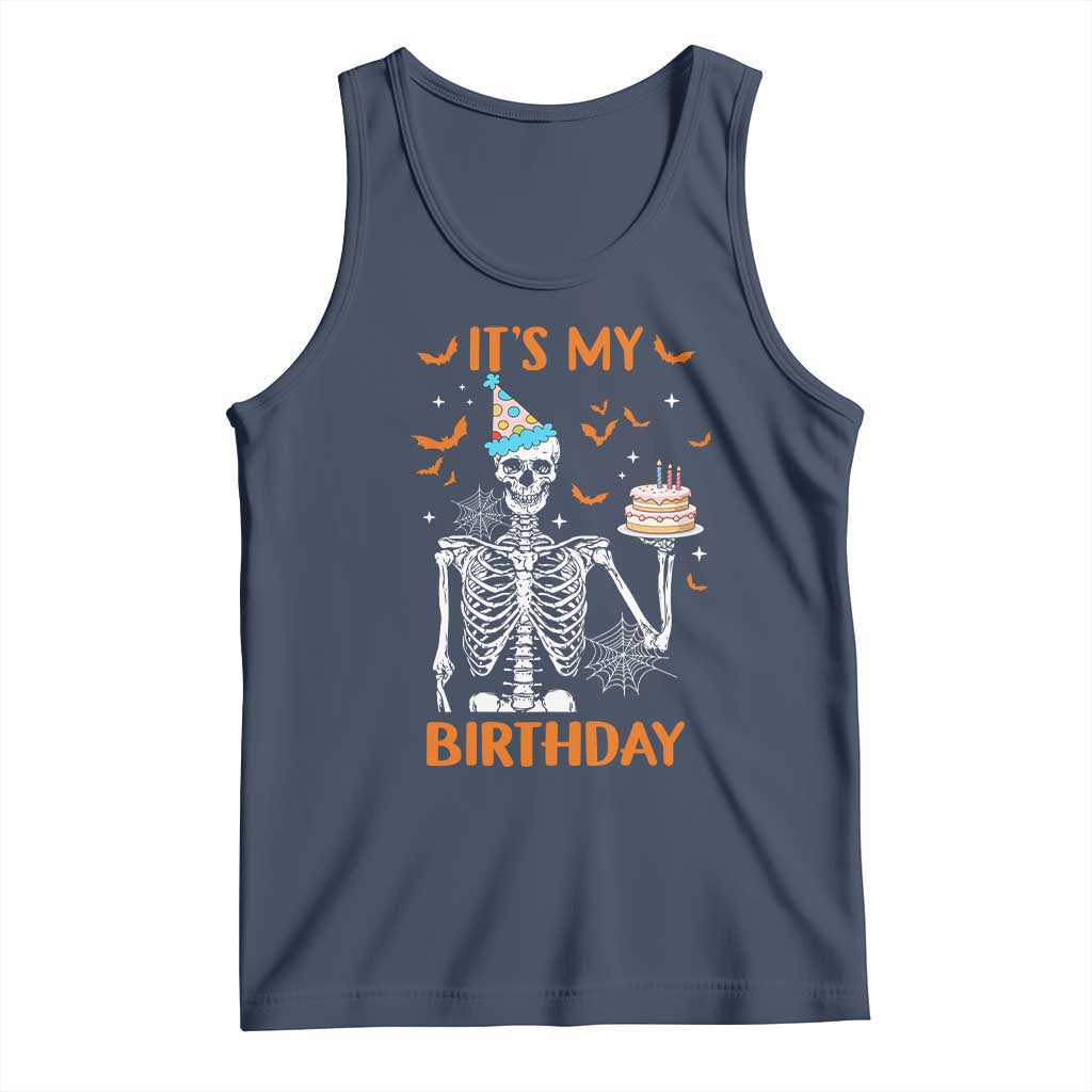 Funny Halloween Birthday Tank Top Its My Bday Skeleton Cake Party TS11 Navy Print Your Wear