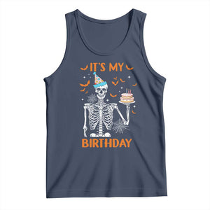 Funny Halloween Birthday Tank Top Its My Bday Skeleton Cake Party TS11 Navy Print Your Wear