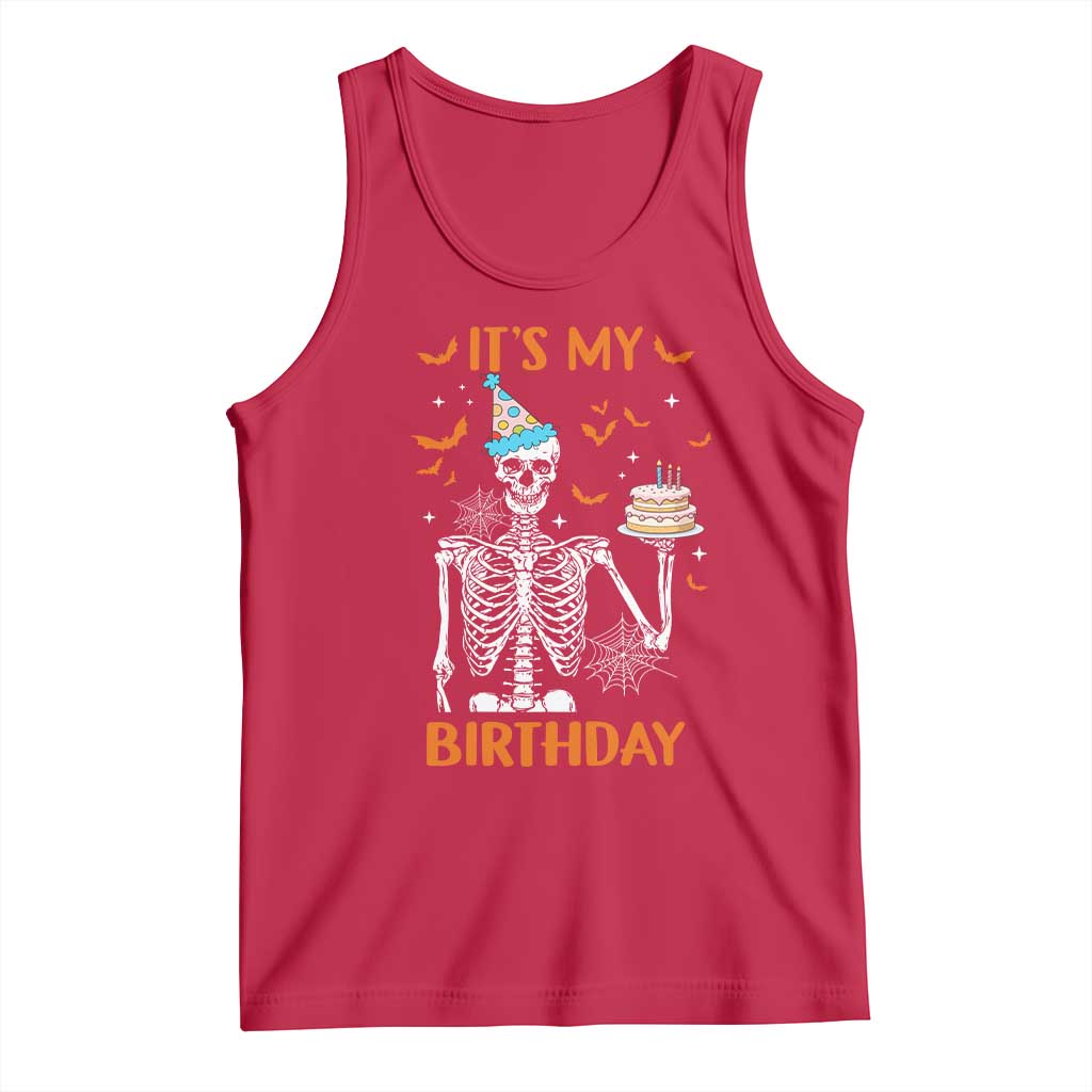 Funny Halloween Birthday Tank Top Its My Bday Skeleton Cake Party TS11 Red Print Your Wear