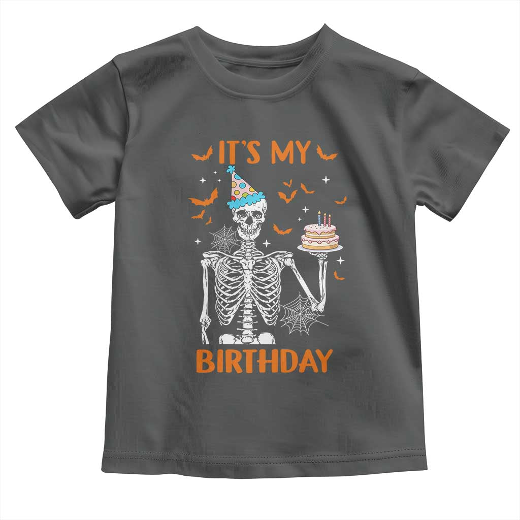 Funny Halloween Birthday Toddler T Shirt Its My Bday Skeleton Cake Party TS11 Dark Heather Print Your Wear