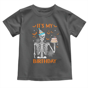 Funny Halloween Birthday Toddler T Shirt Its My Bday Skeleton Cake Party TS11 Dark Heather Print Your Wear
