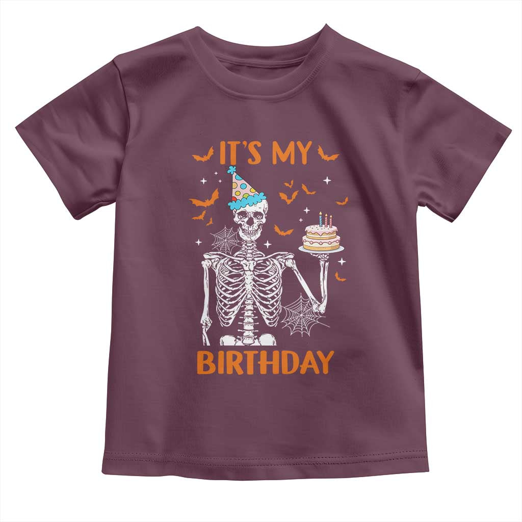 Funny Halloween Birthday Toddler T Shirt Its My Bday Skeleton Cake Party TS11 Maroon Print Your Wear