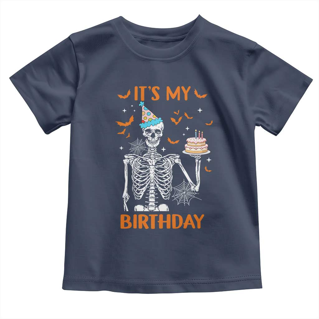 Funny Halloween Birthday Toddler T Shirt Its My Bday Skeleton Cake Party TS11 Navy Print Your Wear