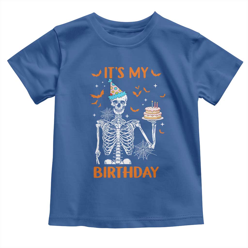 Funny Halloween Birthday Toddler T Shirt Its My Bday Skeleton Cake Party TS11 Royal Blue Print Your Wear