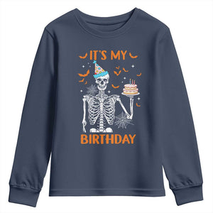 Funny Halloween Birthday Youth Sweatshirt Its My Bday Skeleton Cake Party TS11 Navy Print Your Wear