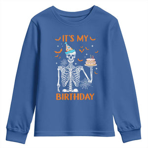 Funny Halloween Birthday Youth Sweatshirt Its My Bday Skeleton Cake Party TS11 Royal Blue Print Your Wear