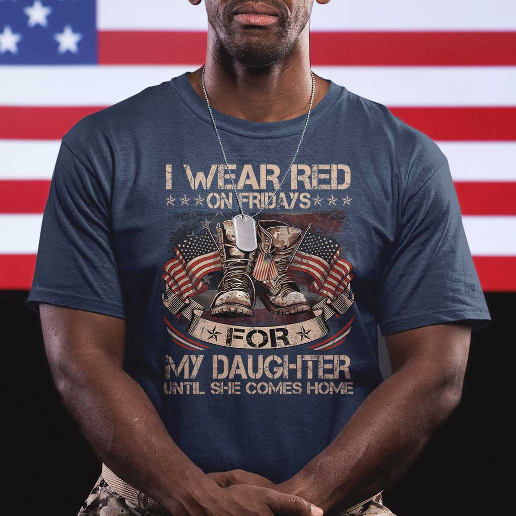 I Wear Red On Fridays For My Daughter Until She Comes Home T Shirt Vintage American Flag TS11 Navy Print Your Wear