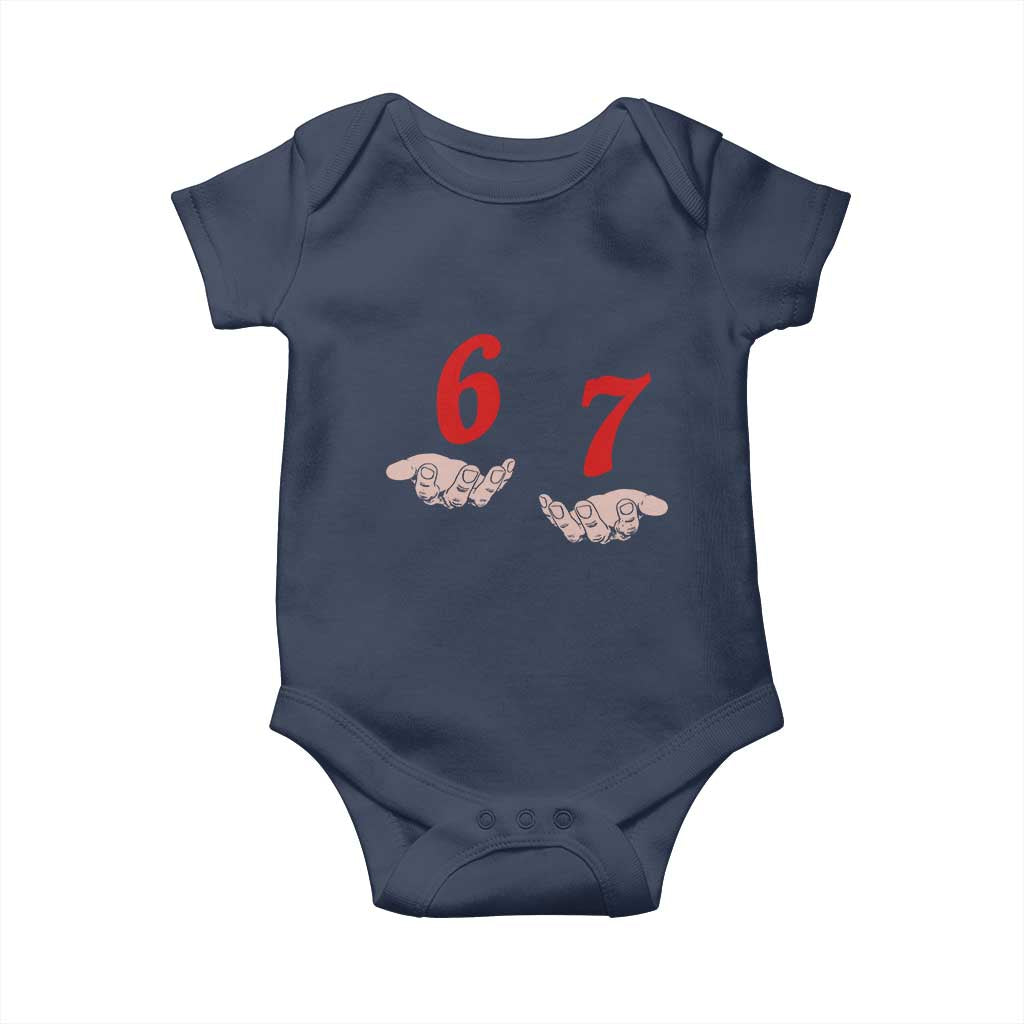 Funny 67 Six Seven Meme Hands Gesture Alpha Slang Baby Onesie TS11 Navy Print Your Wear