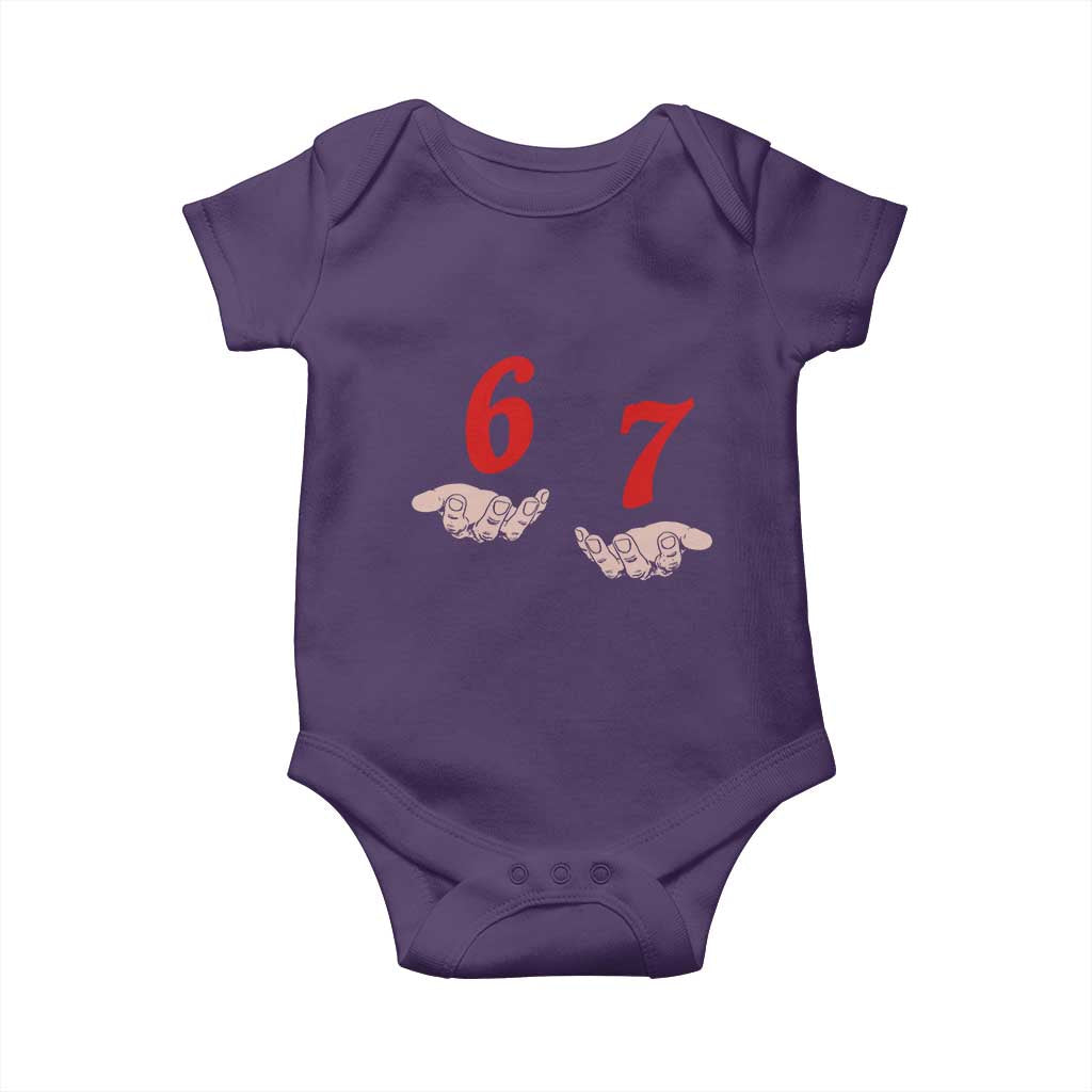 Funny 67 Six Seven Meme Hands Gesture Alpha Slang Baby Onesie TS11 Purple Print Your Wear