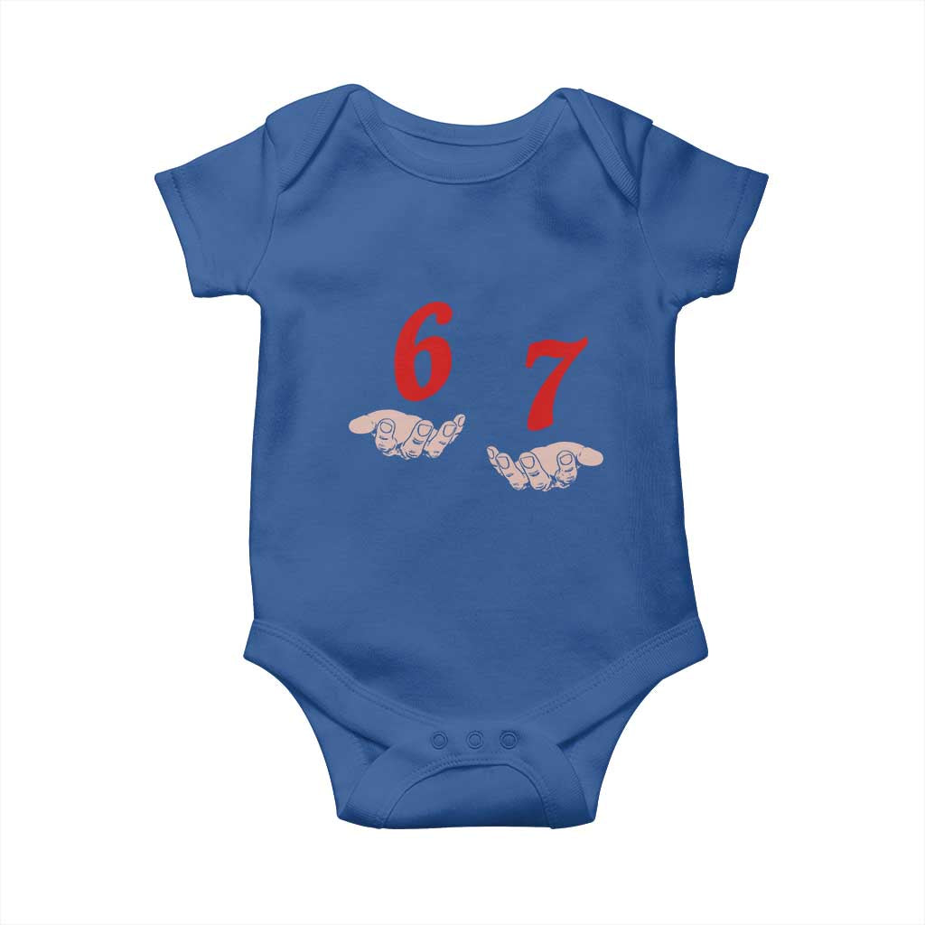 Funny 67 Six Seven Meme Hands Gesture Alpha Slang Baby Onesie TS11 Royal Blue Print Your Wear