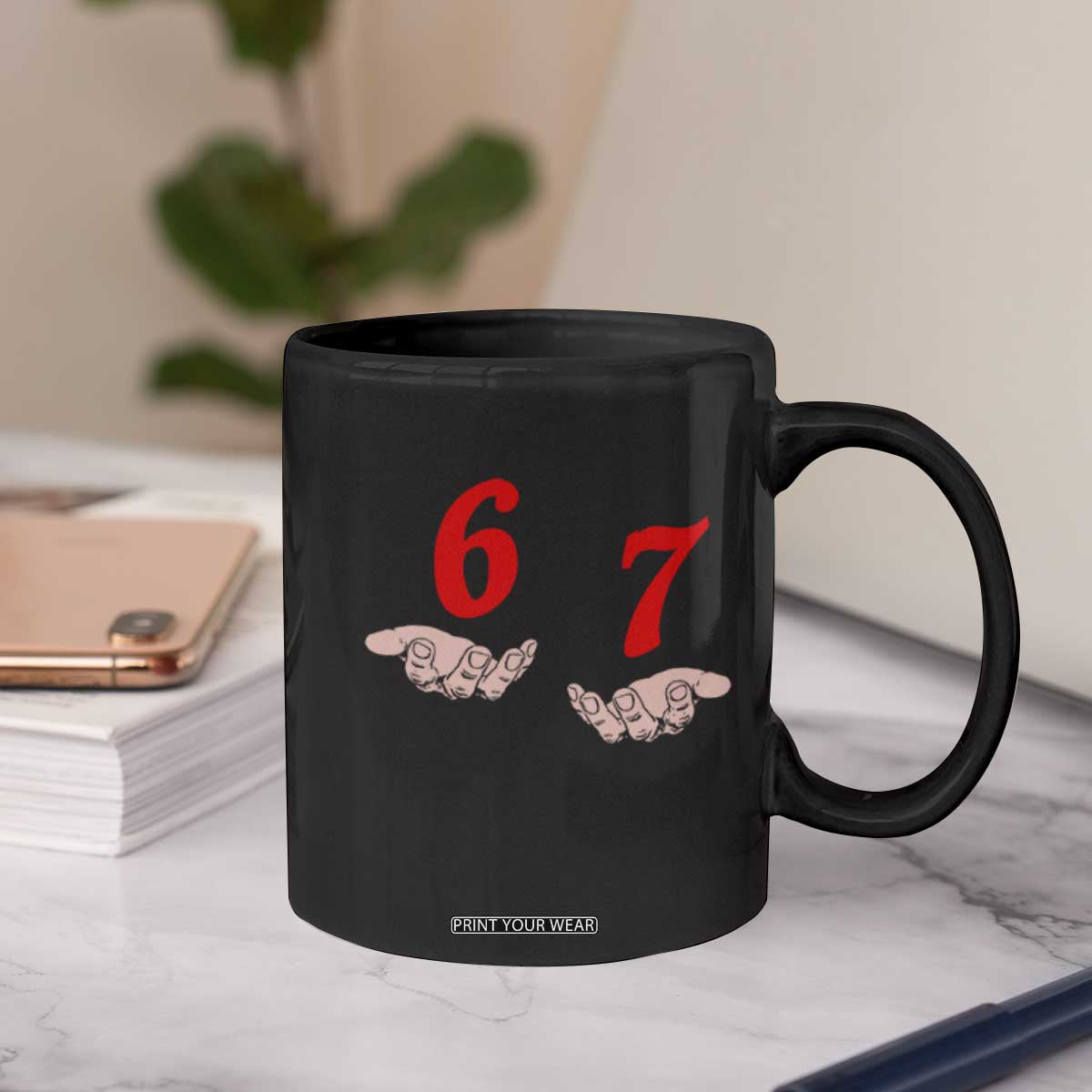 Funny 67 Six Seven Meme Hands Gesture Alpha Slang Coffee Mug TS11 Print Your Wear