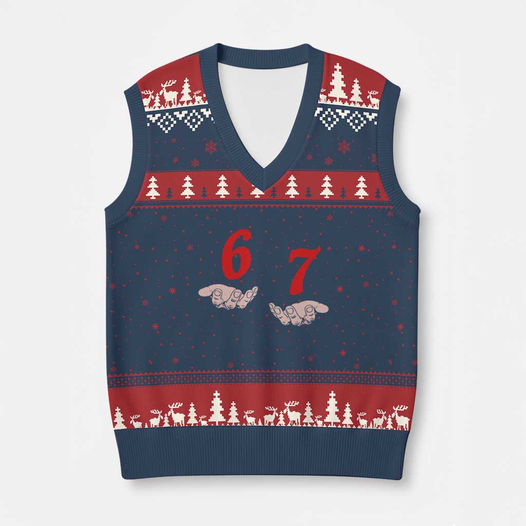 Funny 67 Six Seven Meme Hands Gesture Alpha Slang V-Neck Knit Sweater Vest TS11 Navy Red Print Your Wear