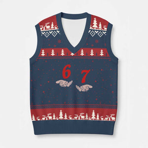 Funny 67 Six Seven Meme Hands Gesture Alpha Slang V-Neck Knit Sweater Vest TS11 Navy Red Print Your Wear