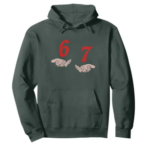 Funny 67 Six Seven Meme Hands Gesture Alpha Slang Hoodie TS11 Dark Forest Green Print Your Wear