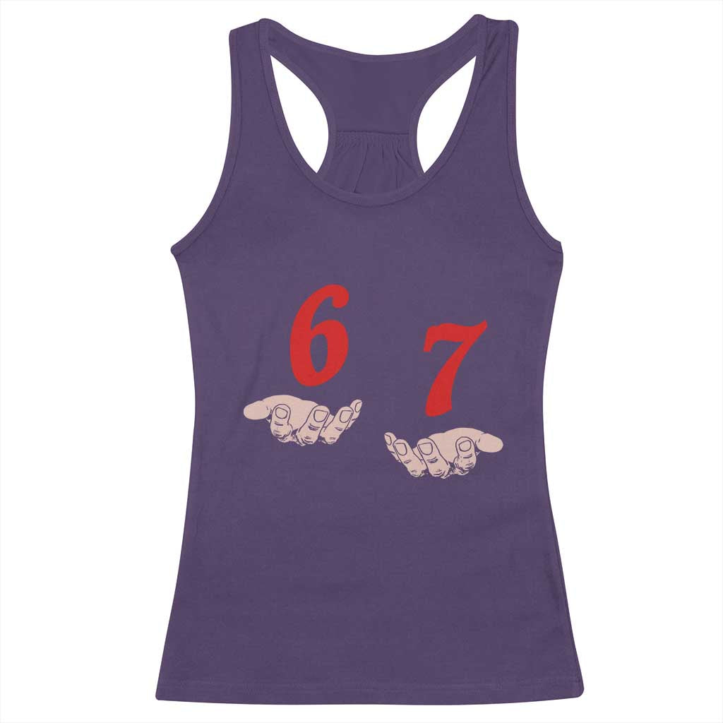 Funny 67 Six Seven Meme Hands Gesture Alpha Slang Racerback Tank Top TS11 Purple Print Your Wear