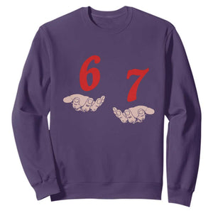 Funny 67 Six Seven Meme Hands Gesture Alpha Slang Sweatshirt TS11 Purple Print Your Wear