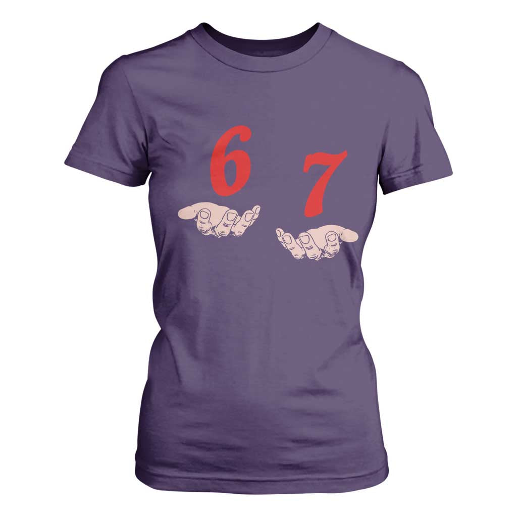 Funny 67 Six Seven Meme Hands Gesture Alpha Slang T Shirt For Women TS11 Purple Print Your Wear