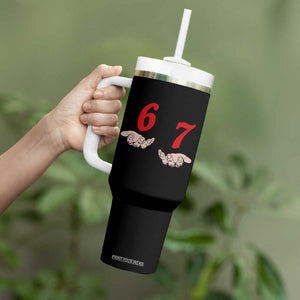 Funny 67 Six Seven Meme Hands Gesture Alpha Slang Tumbler With Handle TS11 Print Your Wear