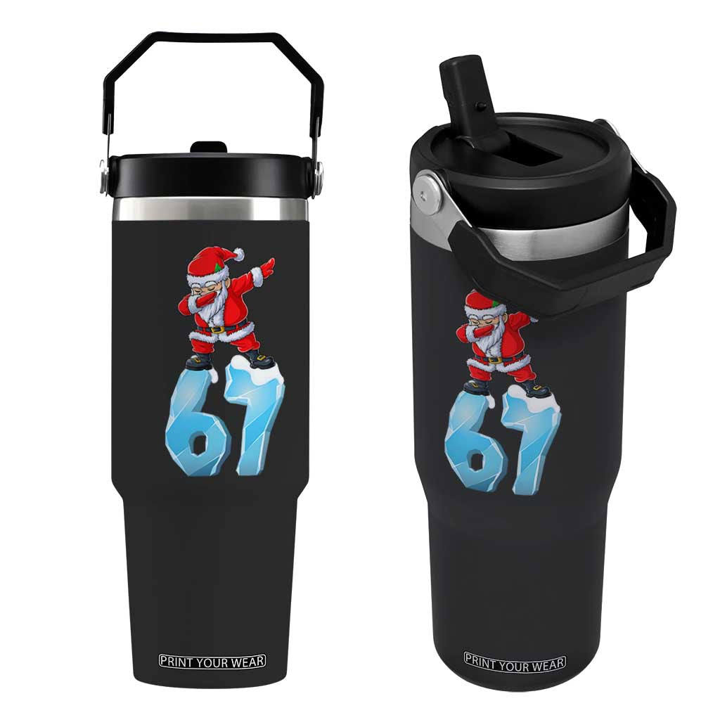 Funny 67 Christmas Flip Straw Tumbler Six Seven Dabbing Santa Meme Gen Alpha Slang TS11 One Size: 30 oz Black Print Your Wear