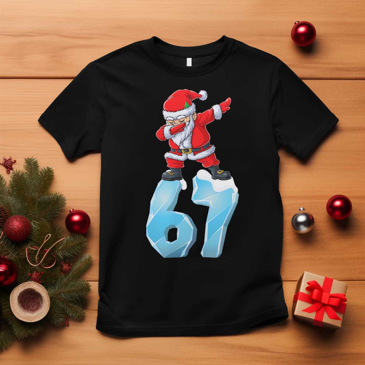 Funny 67 Christmas T Shirt Six Seven Dabbing Santa Meme Gen Alpha Slang TS11 Black Print Your Wear