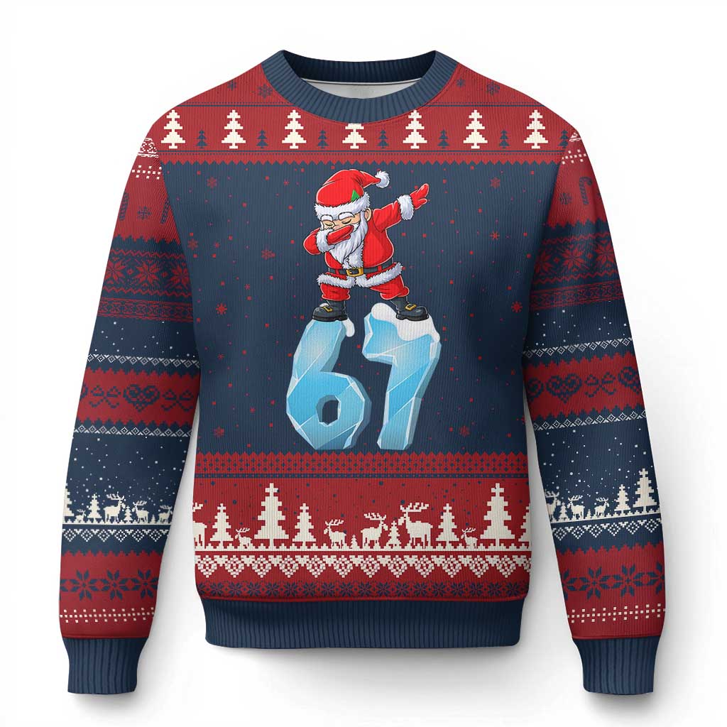 Funny 67 Xmas Ugly Christmas Sweater Six Seven Dabbing Santa Meme Gen Alpha Slang TS11 Navy Red Print Your Wear