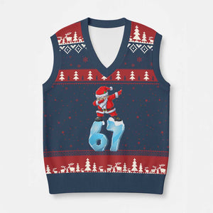 Funny 67 Xmas V-Neck Knit Sweater Vest Six Seven Dabbing Santa Meme Gen Alpha Slang TS11 Navy Red Print Your Wear