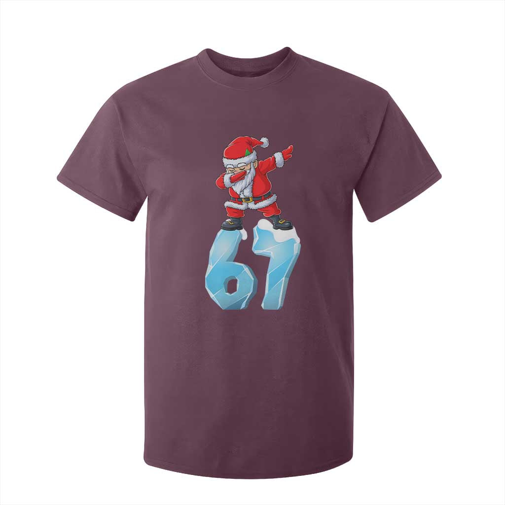 Funny 67 Christmas T Shirt For Kid Six Seven Dabbing Santa Meme Gen Alpha Slang TS11 Maroon Print Your Wear