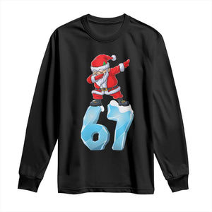 Funny 67 Christmas Long Sleeve Shirt Six Seven Dabbing Santa Meme Gen Alpha Slang TS11 Black Print Your Wear