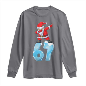 Funny 67 Christmas Long Sleeve Shirt Six Seven Dabbing Santa Meme Gen Alpha Slang TS11 Charcoal Print Your Wear