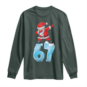 Funny 67 Christmas Long Sleeve Shirt Six Seven Dabbing Santa Meme Gen Alpha Slang TS11 Dark Forest Green Print Your Wear