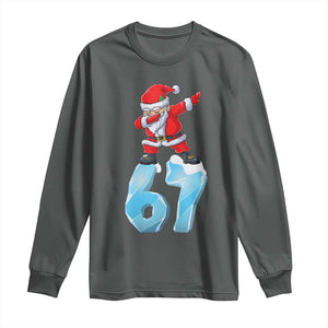 Funny 67 Christmas Long Sleeve Shirt Six Seven Dabbing Santa Meme Gen Alpha Slang TS11 Dark Heather Print Your Wear