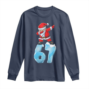 Funny 67 Christmas Long Sleeve Shirt Six Seven Dabbing Santa Meme Gen Alpha Slang TS11 Navy Print Your Wear