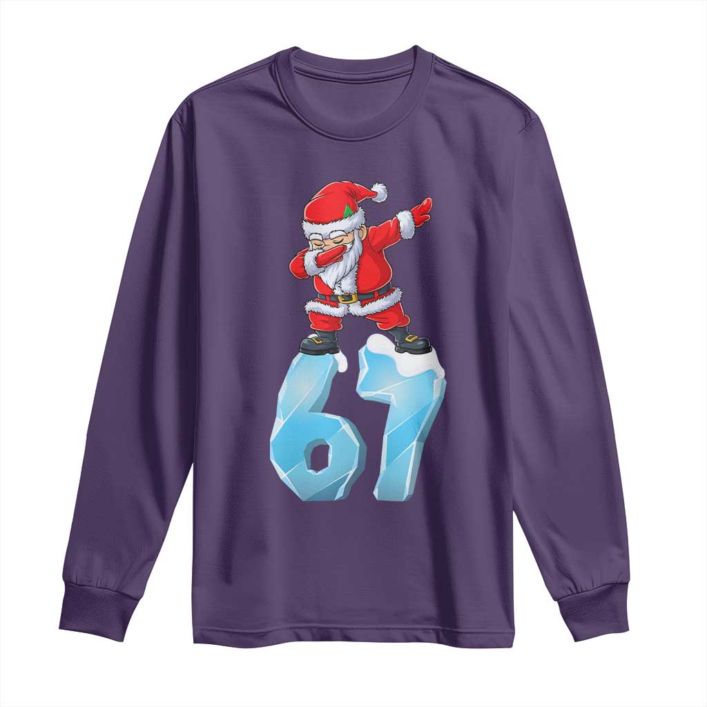 Funny 67 Christmas Long Sleeve Shirt Six Seven Dabbing Santa Meme Gen Alpha Slang TS11 Purple Print Your Wear