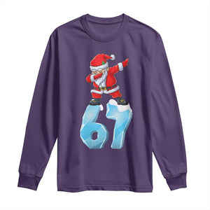 Funny 67 Christmas Long Sleeve Shirt Six Seven Dabbing Santa Meme Gen Alpha Slang TS11 Purple Print Your Wear