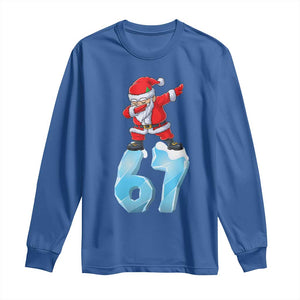 Funny 67 Christmas Long Sleeve Shirt Six Seven Dabbing Santa Meme Gen Alpha Slang TS11 Royal Blue Print Your Wear