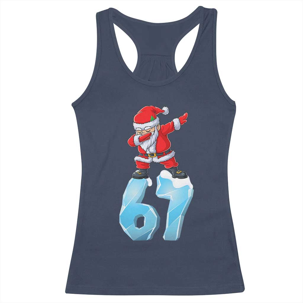 Funny 67 Christmas Racerback Tank Top Six Seven Dabbing Santa Meme Gen Alpha Slang TS11 Navy Print Your Wear