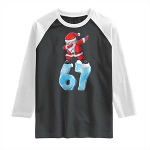 Funny 67 Christmas Raglan Shirt Six Seven Dabbing Santa Meme Gen Alpha Slang TS11 Black White Print Your Wear
